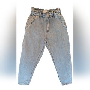 TNR Womans Jeans size Small Light Blue Wash Elastic Waistband Tapered Leg Denim